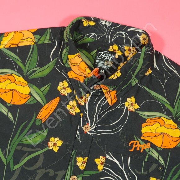 PRPS Shirt Mens M Black Floral Button Down Hawaiian Short Sleeve Cotton - Picture 1 of 6